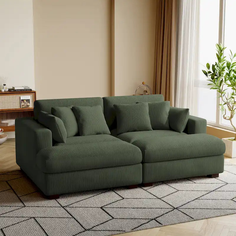 Canapé modulaire en velours côtelé, grand canapé convertible avec méridienne