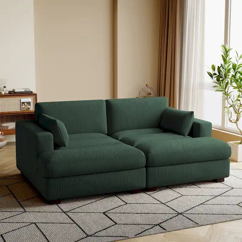 Canapé modulaire en velours côtelé, grand canapé convertible avec méridienne