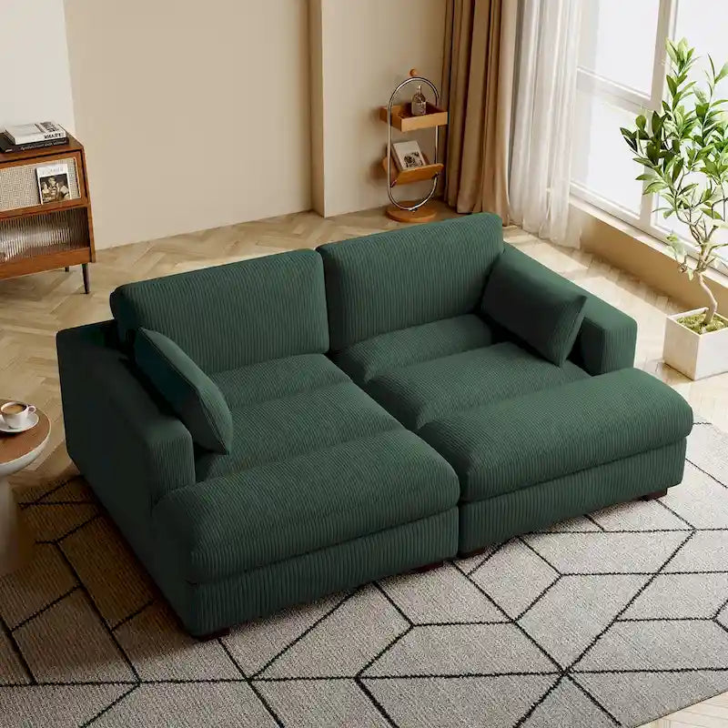 Canapé modulaire en velours côtelé, grand canapé convertible avec méridienne
