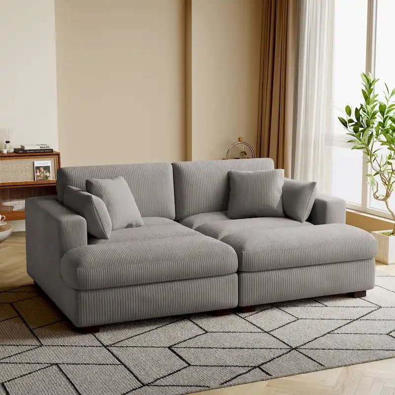 Canapé modulaire en velours côtelé, grand canapé convertible avec méridienne