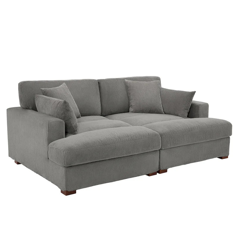 Canapé modulaire en velours côtelé, grand canapé convertible avec méridienne