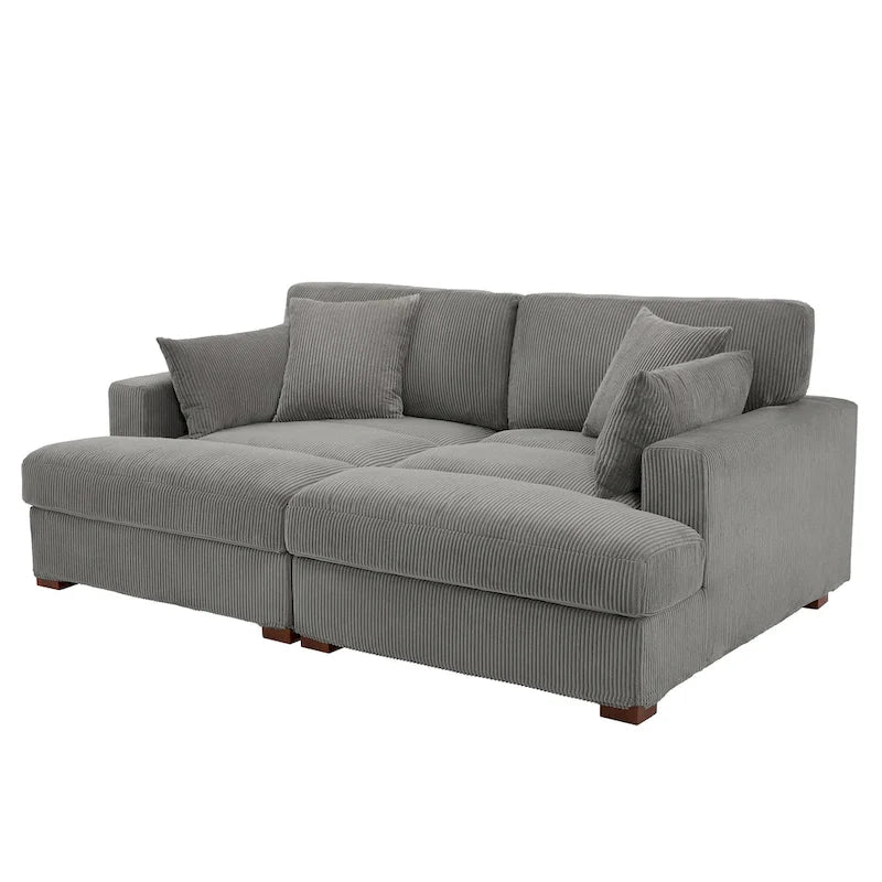 Canapé modulaire en velours côtelé, grand canapé convertible avec méridienne