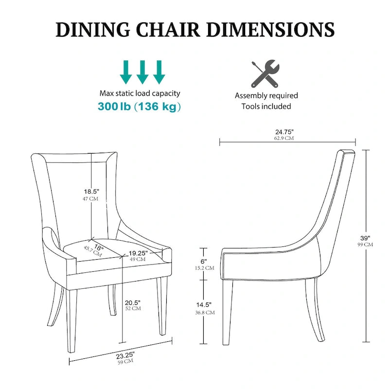 Chaises de salle à manger rembourrées avec pieds en bois (lot de 2)