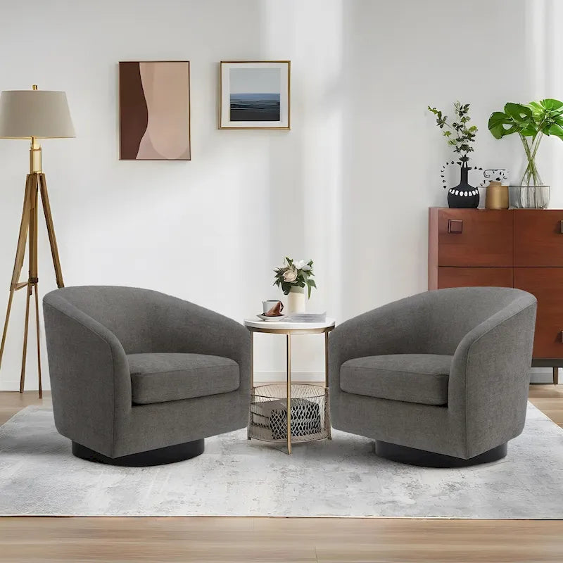 Lot de 2 fauteuils d'appoint pivotants à 360° en tissu, fauteuils baquets