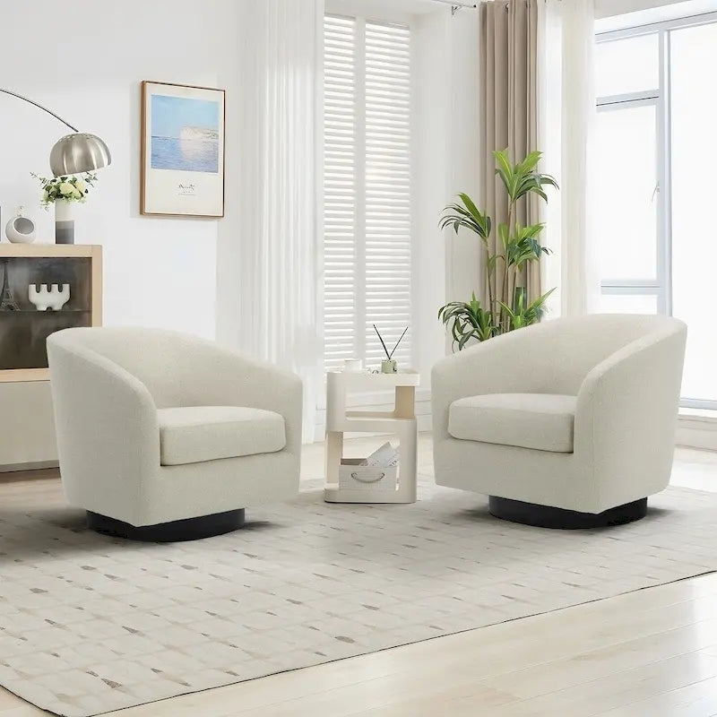 2 Set 360Swivel Fabric Accent Chairs Barrel Armchairs