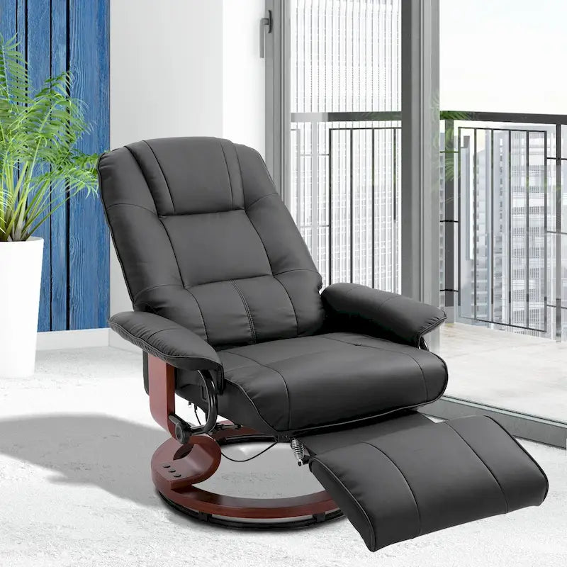 Fauteuil inclinable en similicuir avec base pivotante manuelle réglable, et repose-pieds confortable et relaxant