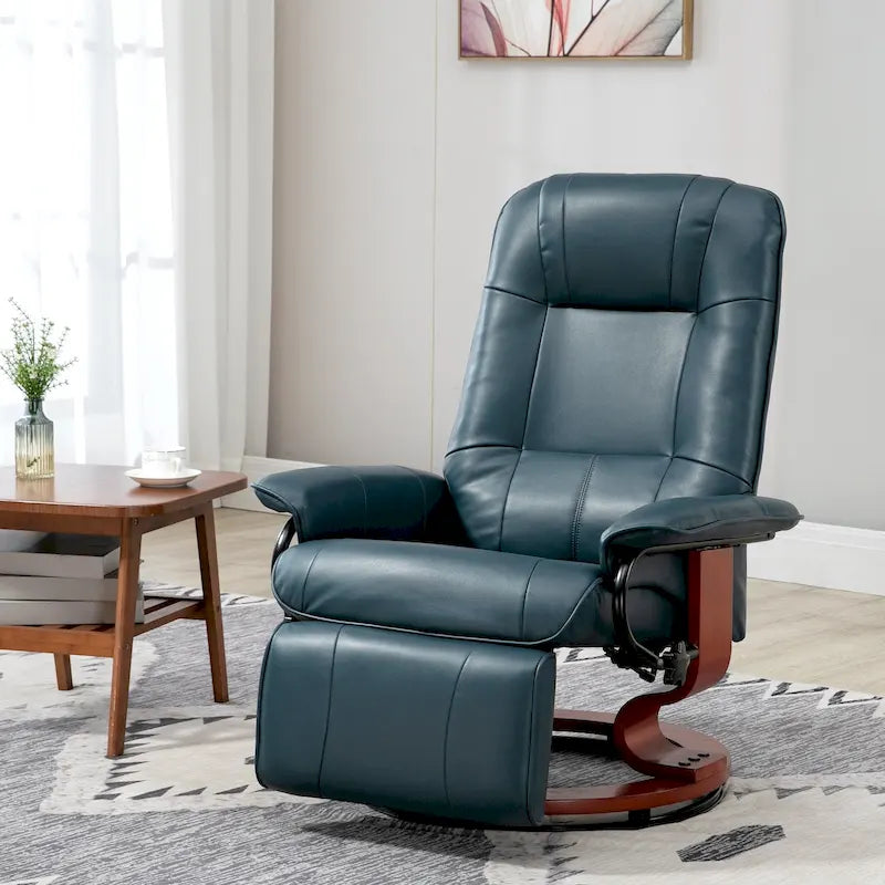 Fauteuil inclinable en similicuir avec base pivotante manuelle réglable, et repose-pieds confortable et relaxant