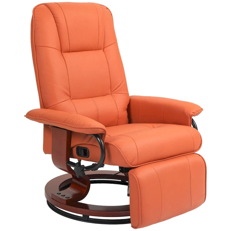 Fauteuil inclinable en similicuir avec base pivotante manuelle réglable, et repose-pieds confortable et relaxant