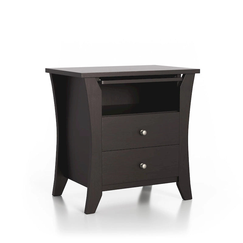 Table de chevet transitionnelle en bois à 2 tiroirs avec étagère