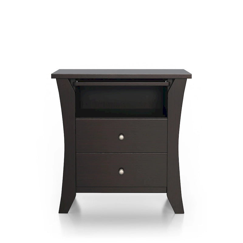 Table de chevet transitionnelle en bois à 2 tiroirs avec étagère