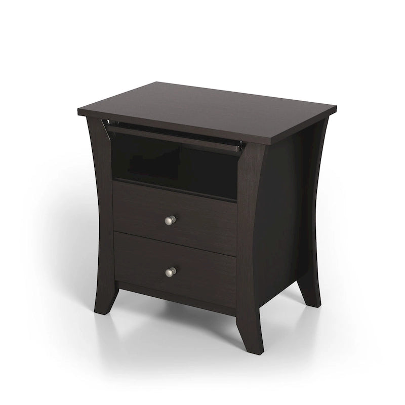 Table de chevet transitionnelle en bois à 2 tiroirs avec étagère