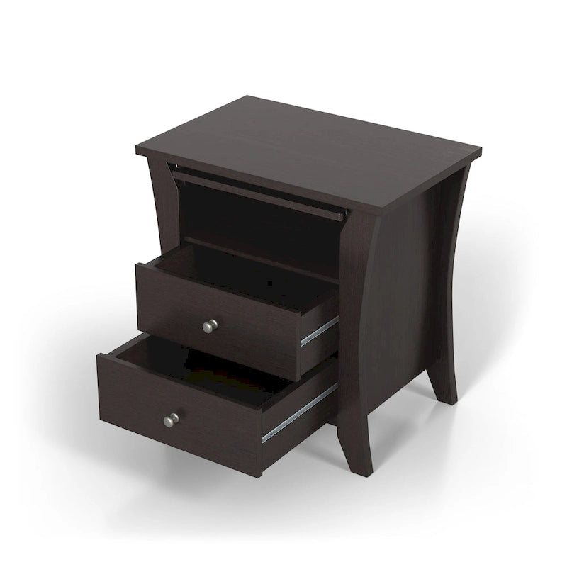 Table de chevet transitionnelle en bois à 2 tiroirs avec étagère