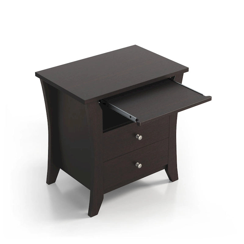 Table de chevet transitionnelle en bois à 2 tiroirs avec étagère