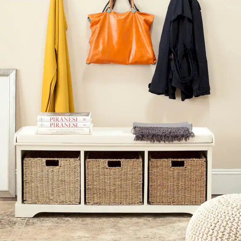 Banc de rangement gris/blanc - 47 x 16,1 x 19,9 - 47 L x 16 P x 20 H