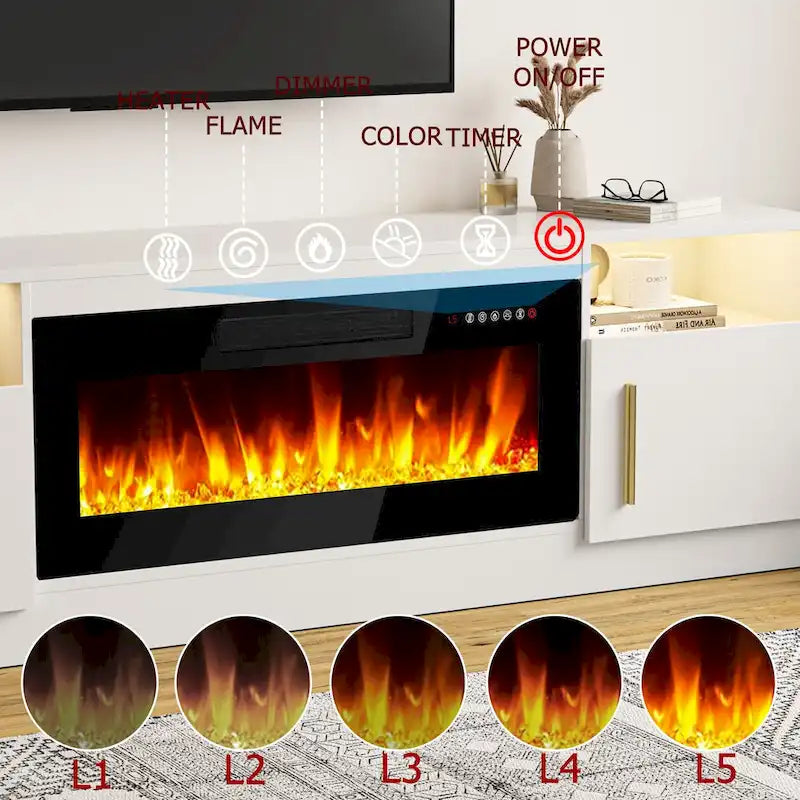 Meuble TV cheminée de 70 po avec cheminée électrique de 36 po, meuble TV pour téléviseurs jusqu'à 80 po, lumières LED 16 couleurs/centre de divertissement