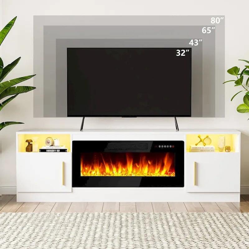 Meuble TV cheminée de 70 po avec cheminée électrique de 36 po, meuble TV pour téléviseurs jusqu'à 80 po, lumières LED 16 couleurs/centre de divertissement