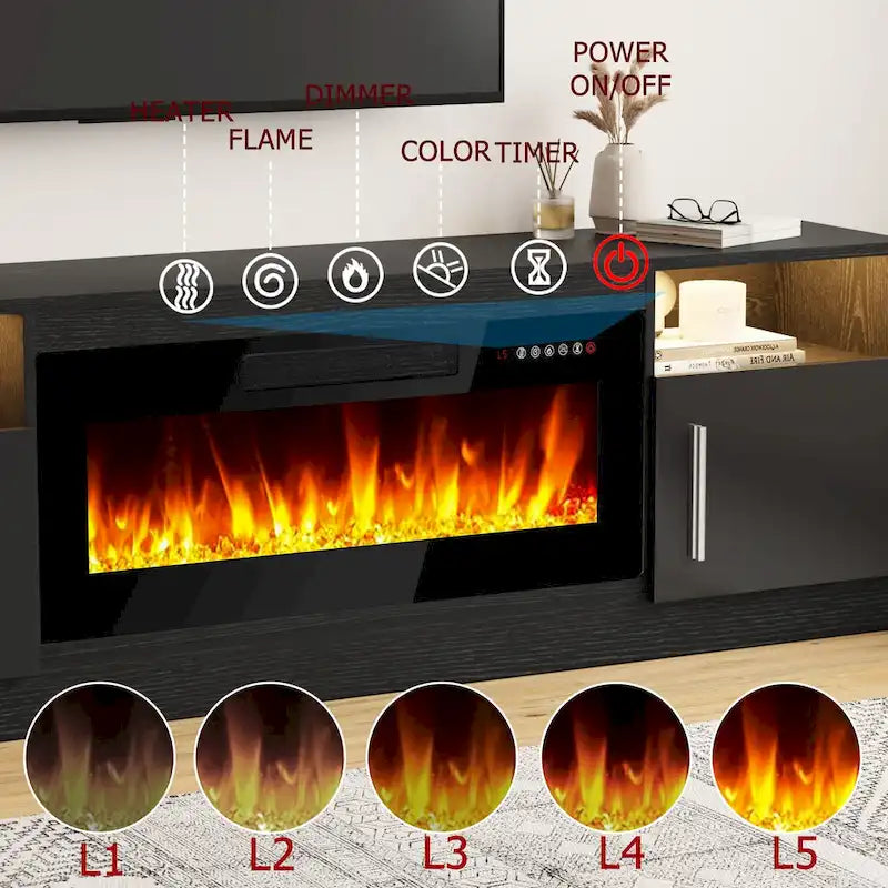 Meuble TV cheminée de 70 po avec cheminée électrique de 36 po, meuble TV pour téléviseurs jusqu'à 80 po, lumières LED 16 couleurs/centre de divertissement