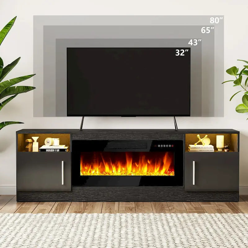 Meuble TV cheminée de 70 po avec cheminée électrique de 36 po, meuble TV pour téléviseurs jusqu'à 80 po, lumières LED 16 couleurs/centre de divertissement