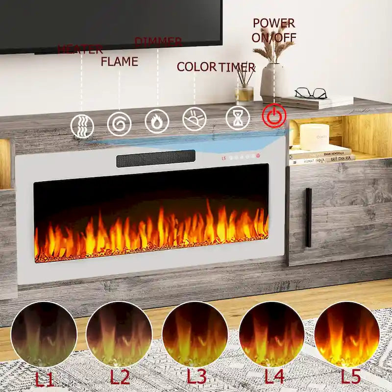 Meuble TV cheminée de 70 po avec cheminée électrique de 36 po, meuble TV pour téléviseurs jusqu'à 80 po, lumières LED 16 couleurs/centre de divertissement