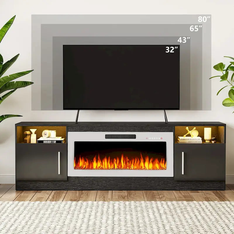 Meuble TV cheminée de 70 po avec cheminée électrique de 36 po, meuble TV pour téléviseurs jusqu'à 80 po, lumières LED 16 couleurs/centre de divertissement