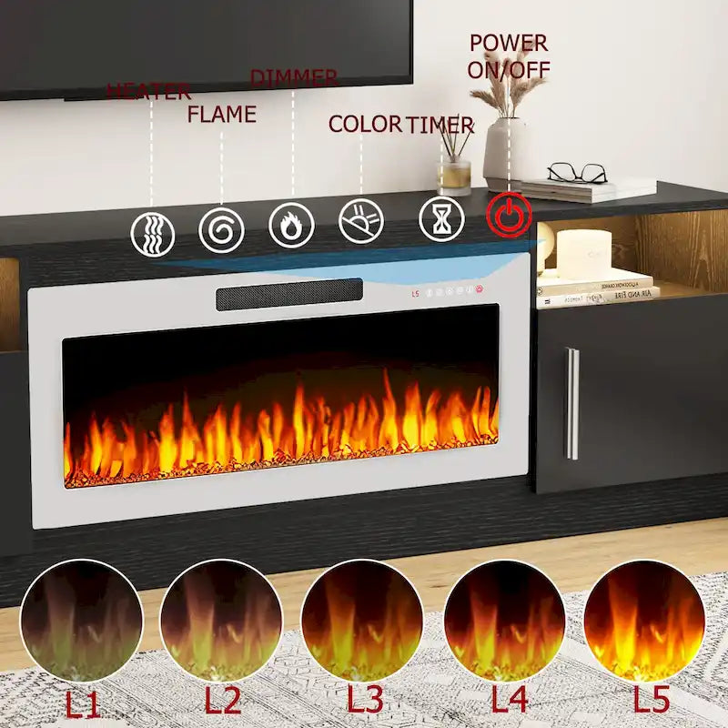 Meuble TV cheminée de 70 po avec cheminée électrique de 36 po, meuble TV pour téléviseurs jusqu'à 80 po, lumières LED 16 couleurs/centre de divertissement