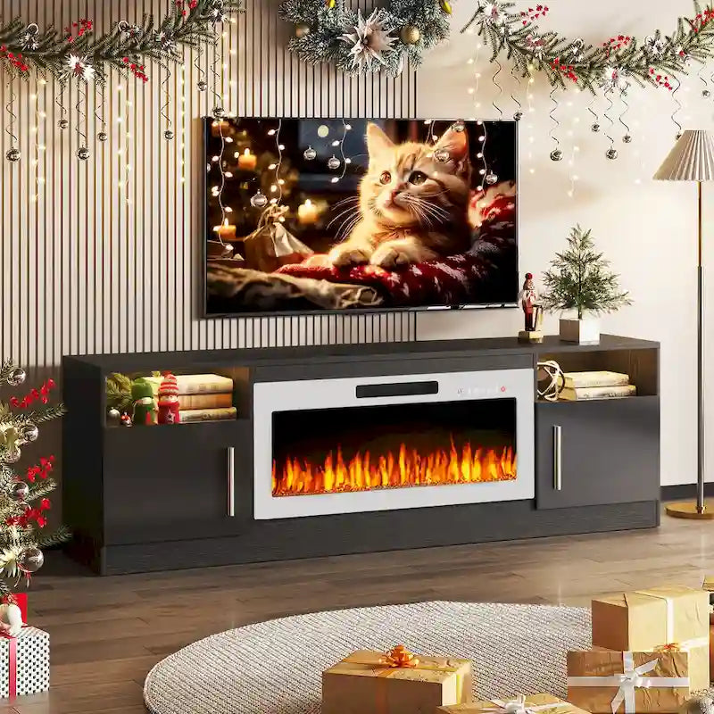 Meuble TV cheminée de 70 po avec cheminée électrique de 36 po, meuble TV pour téléviseurs jusqu'à 80 po, lumières LED 16 couleurs/centre de divertissement