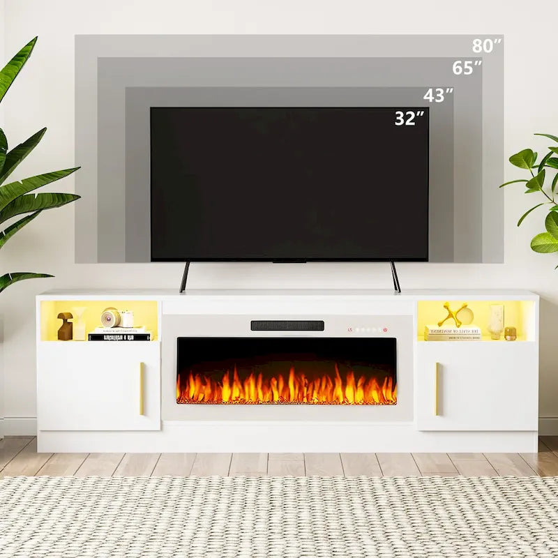 Meuble TV cheminée de 70 po avec cheminée électrique de 36 po, meuble TV pour téléviseurs jusqu'à 80 po, lumières LED 16 couleurs/centre de divertissement