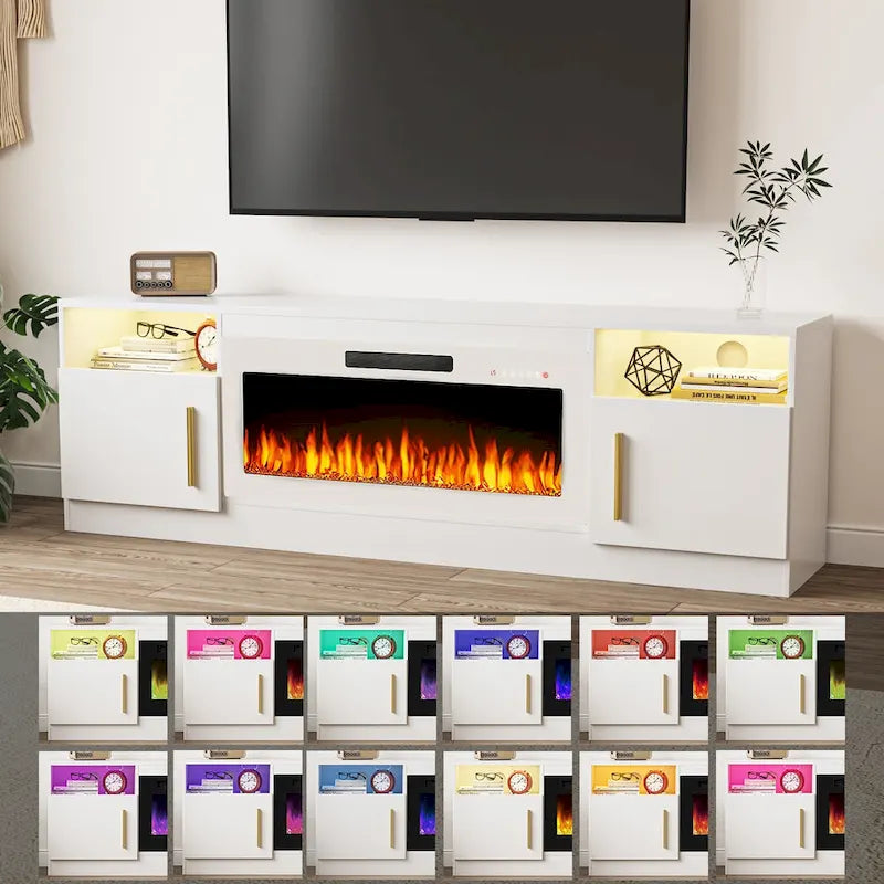 Meuble TV cheminée de 70 po avec cheminée électrique de 36 po, meuble TV pour téléviseurs jusqu'à 80 po, lumières LED 16 couleurs/centre de divertissement