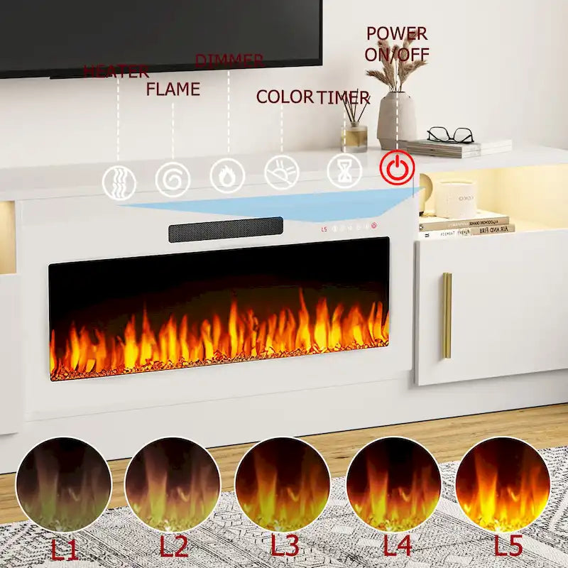Meuble TV cheminée de 70 po avec cheminée électrique de 36 po, meuble TV pour téléviseurs jusqu'à 80 po, lumières LED 16 couleurs/centre de divertissement