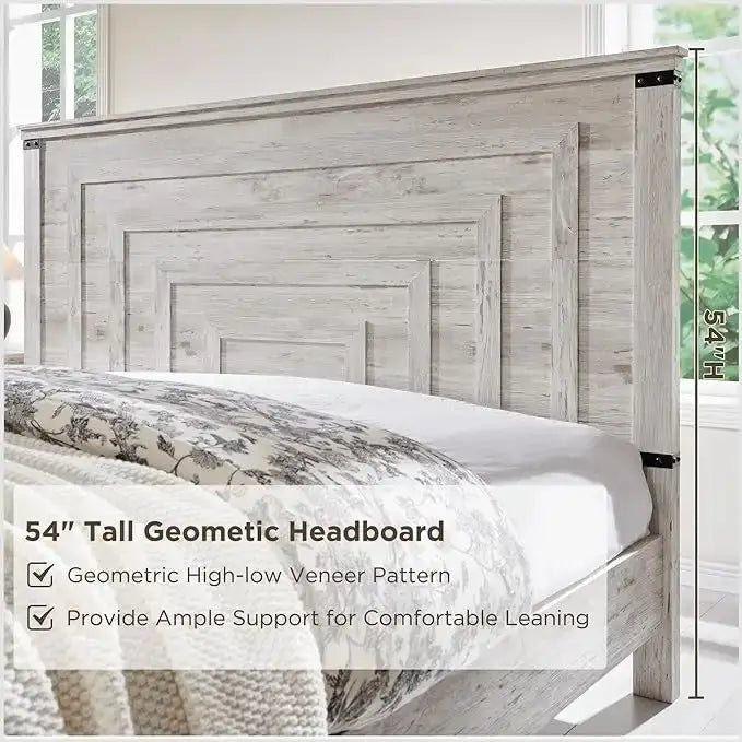 Cadre de lit Queen Size style ferme avec tête de lit de 137 cm et 2 grands tiroirs