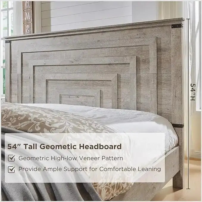 Cadre de lit Queen Size style ferme avec tête de lit de 137 cm et 2 grands tiroirs