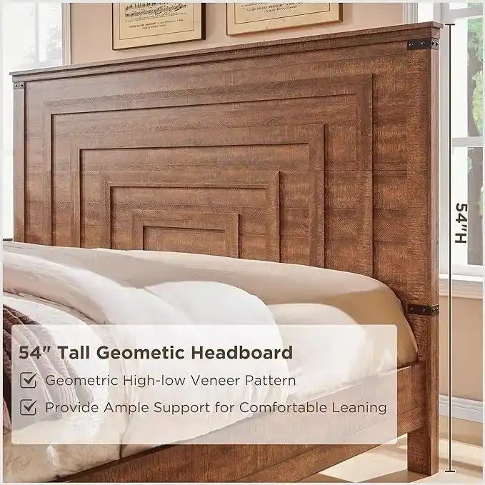 Cadre de lit Queen Size style ferme avec tête de lit de 137 cm et 2 grands tiroirs