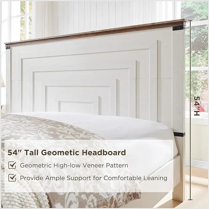 Cadre de lit Queen Size style ferme avec tête de lit de 137 cm et 2 grands tiroirs