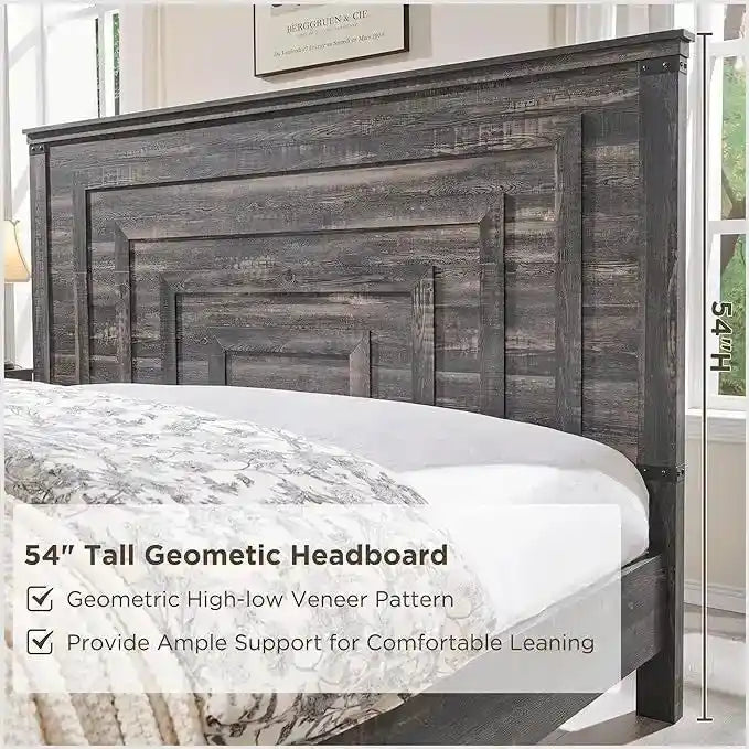 Cadre de lit Queen Size style ferme avec tête de lit de 137 cm et 2 grands tiroirs