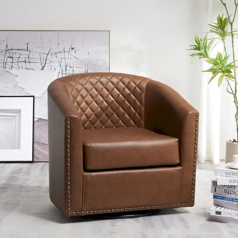 Fauteuil pivotant rond en similicuir capitonné de 29 po de large