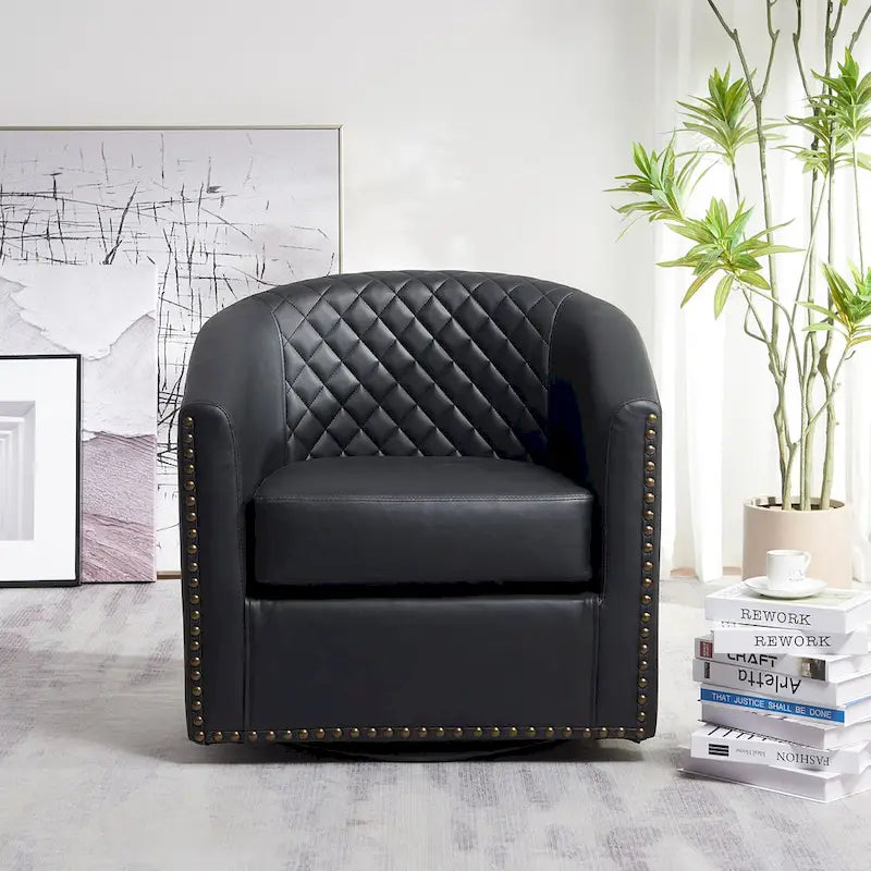 Fauteuil pivotant rond en similicuir capitonné de 29 po de large
