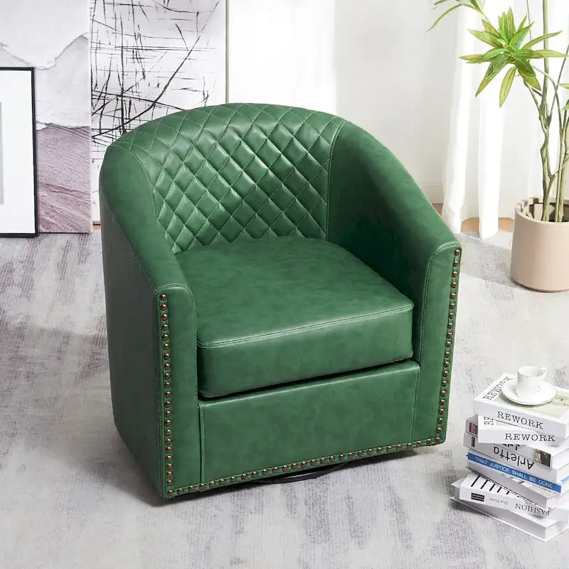 Fauteuil pivotant rond en similicuir capitonné de 29 po de large