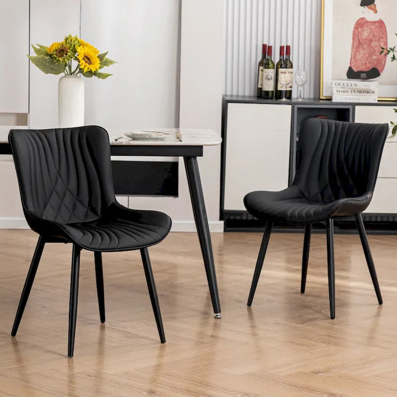 Chaises de salle à manger sans accoudoirs rembourrées en cuir modernes - Lot de 2