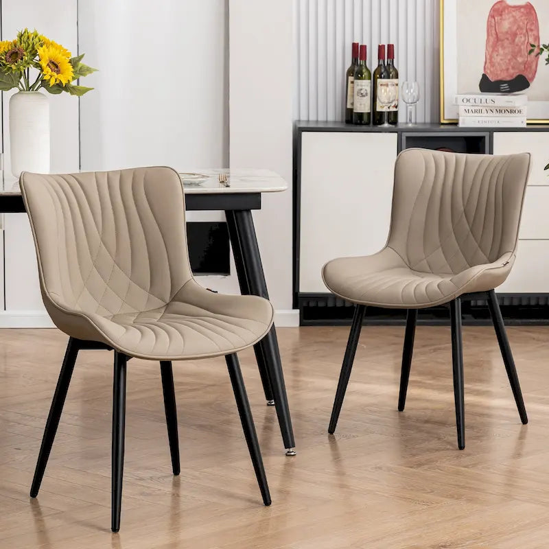 Chaises de salle à manger sans accoudoirs rembourrées en cuir modernes - Lot de 2