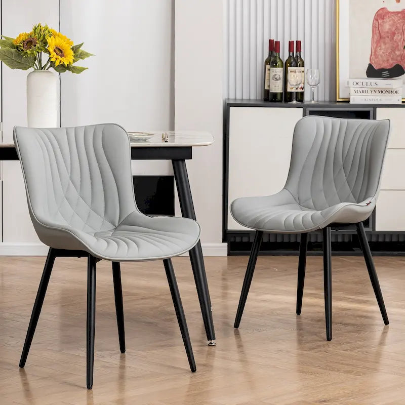 Chaises de salle à manger sans accoudoirs rembourrées en cuir modernes - Lot de 2