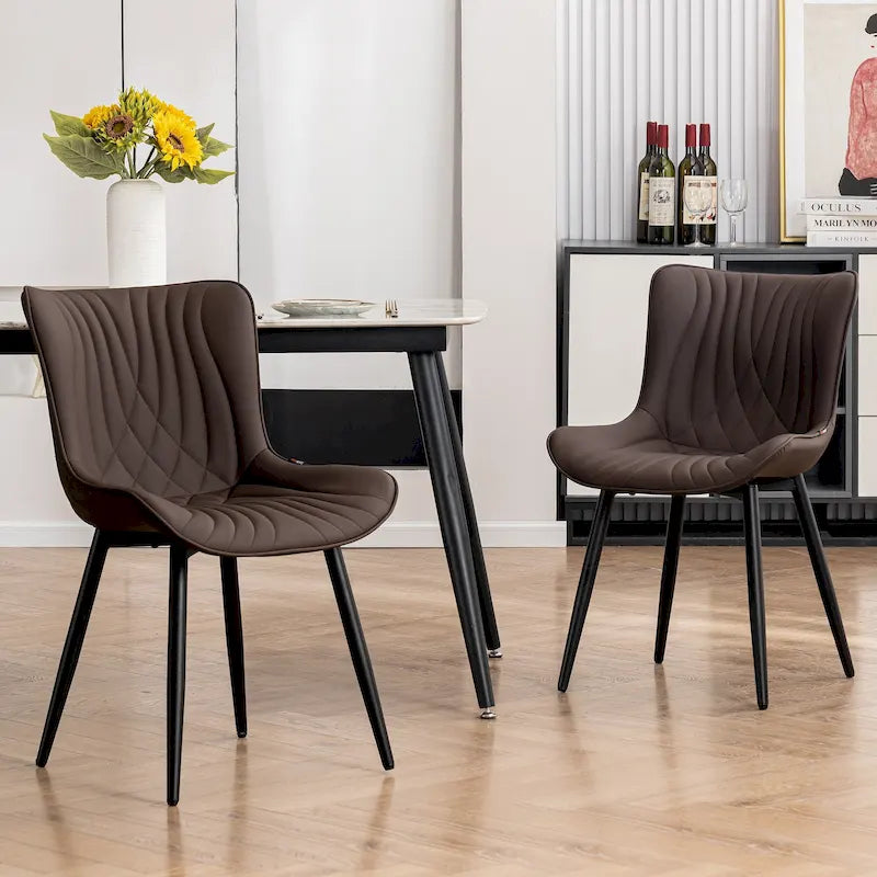 Chaises de salle à manger sans accoudoirs rembourrées en cuir modernes - Lot de 2