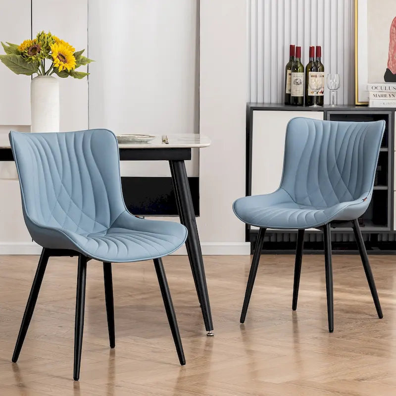 Chaises de salle à manger sans accoudoirs rembourrées en cuir modernes - Lot de 2