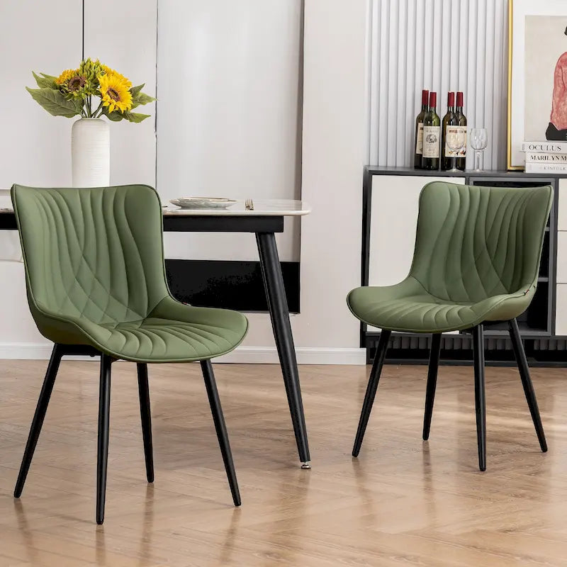 Chaises de salle à manger sans accoudoirs rembourrées en cuir modernes - Lot de 2