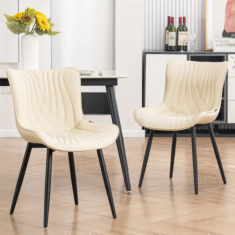 Chaises de salle à manger sans accoudoirs rembourrées en cuir modernes - Lot de 2