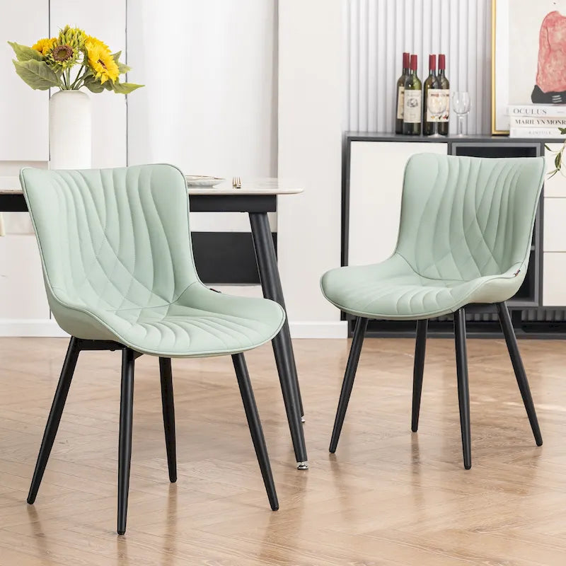 Chaises de salle à manger sans accoudoirs rembourrées en cuir modernes - Lot de 2