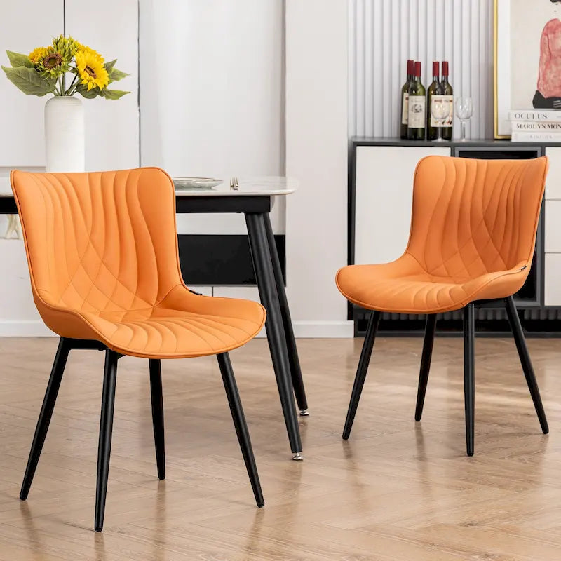 Chaises de salle à manger sans accoudoirs rembourrées en cuir modernes - Lot de 2