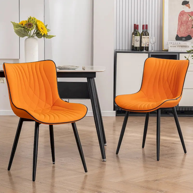 Chaises de salle à manger sans accoudoirs rembourrées en cuir modernes - Lot de 2