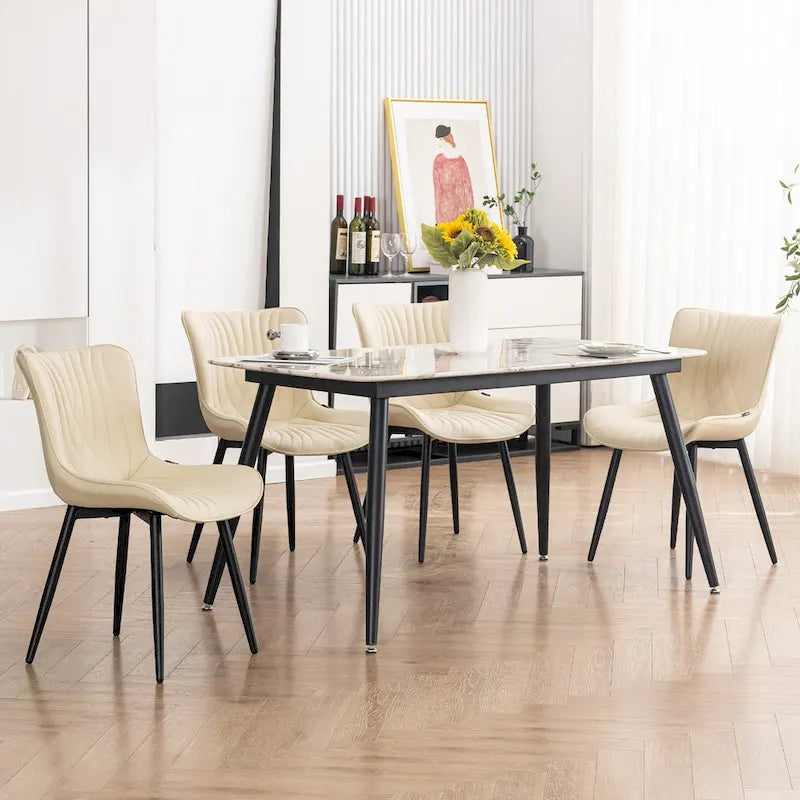 Chaises de salle à manger sans accoudoirs rembourrées en cuir modernes - Lot de 2