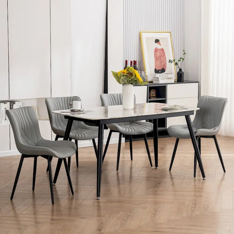 Chaises de salle à manger sans accoudoirs rembourrées en cuir modernes - Lot de 2
