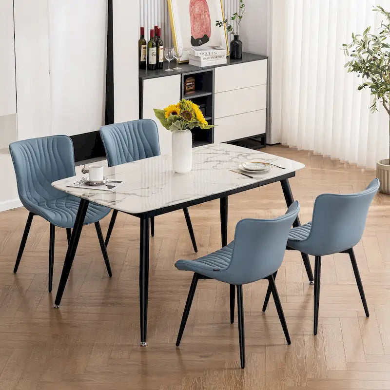 Chaises de salle à manger sans accoudoirs rembourrées en cuir modernes - Lot de 2